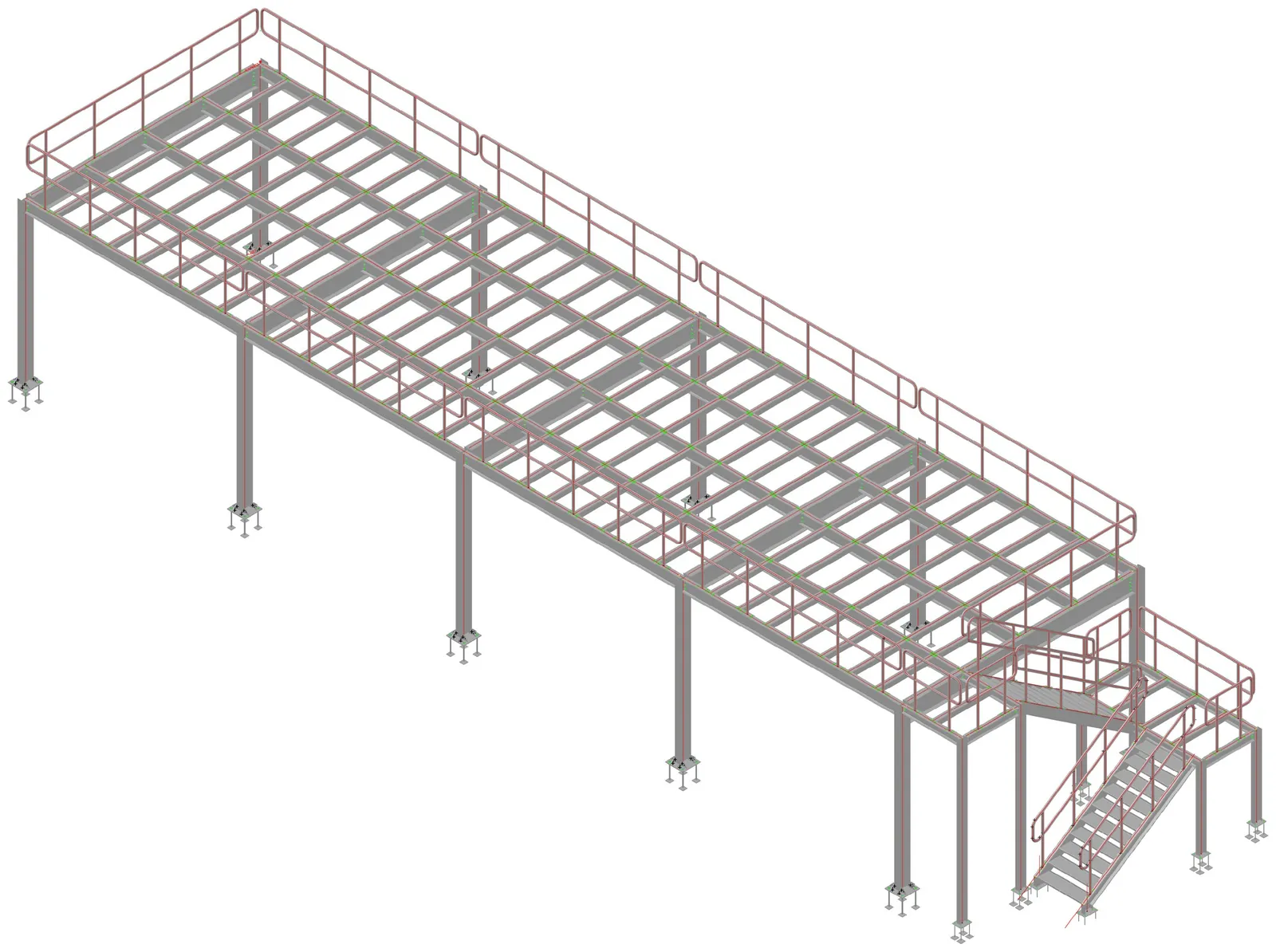 Modelo 3D do mezanino industrial com escada e guarda-corpos